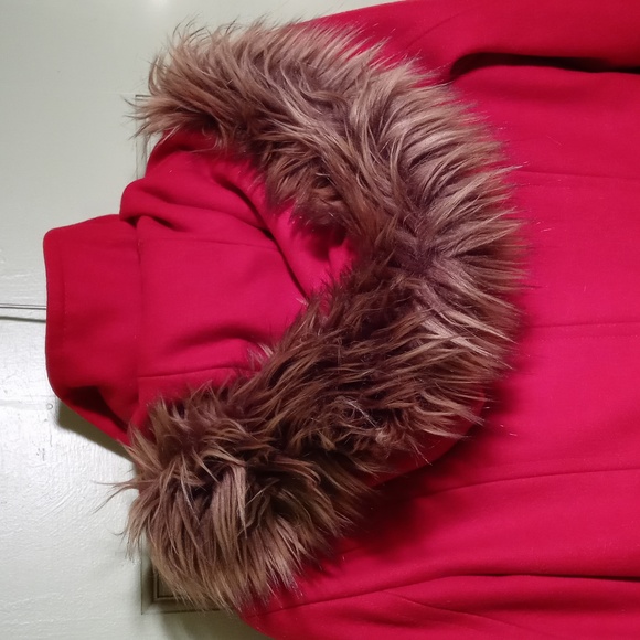 Women's Calvin Klein size 4 red toggle zip wool removable hood Winter coat S - Picture 14 of 17